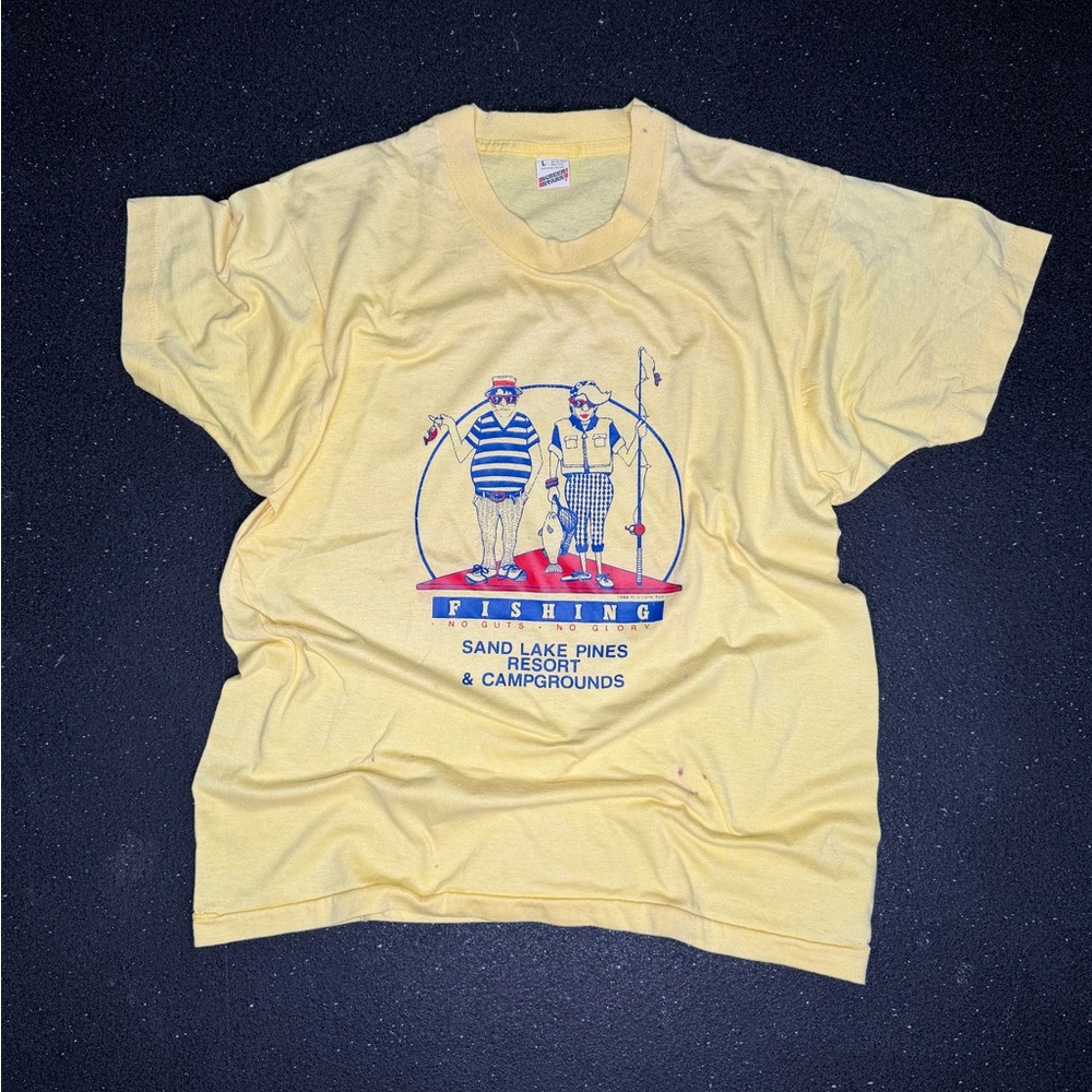 Vintage Screen Stars Yellow and blue 80s Fishing Tee